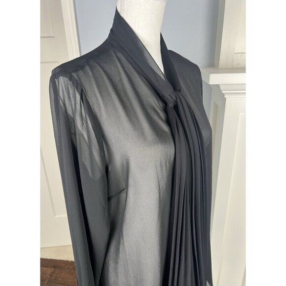 DENNIS BY DENNIS BASSO WOMEN BLACK SIZE 14 BLOUSE W/LONG Pleated Attached Scarf - Picture 9 of 10